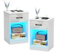 Table de chevet LED DHHOZAMZ - Lot de 2 - Blanc - Prises et Ports USB