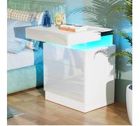 Table de Chevet LED - DHHOZAMZ - Table de Nuit avec 3 Tiroirs et Armoires Coulissantes Cachées - Blanc - 45x35x61cm