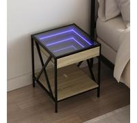 Table de chevet LED effet Infinity, chêne sonoma, 40 x 40 x 49 cm, armoire rétroéclairée RVB, cadre en métal, plateau en bois