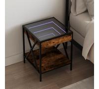 Table de chevet LED Infinity 40 x 40 x 49 cm, table de chevet avec rétroéclairage RVB, table à effet lumineux, chêne fumé, cadre en métal, matériau à base de bois, réglable