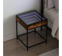 Table de chevet LED Infinity 40 x 40 x 51 cm Chêne fumé Table de chevet en bois avec cadre en métal, éclairage RVB réglable, plateau stable, port USB, chambre à coucher
