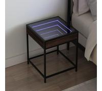 Table de chevet LED Infinity 40 x 40 x 51 cm en chêne marron, table de chevet avec rétroéclairage RVB, cadre en métal, matériau en bois résistant à l'humidité, connexion USB, plateau stable.