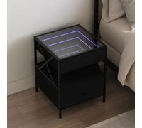 Table de chevet LED Infinity 40 x 40 x 51 cm, table de chevet avec effet de lumière RVB, cadre en métal noir, plateau en bois, rétroéclairage réglable, connexion USB, chambre à coucher