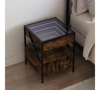 Table de chevet LED Infinity avec rétroéclairage RVB, chêne fumé, table de chevet avec cadre en métal, 40x40x51 cm