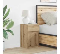 Table de chevet LED moderne en chêne artisan avec tiroir et bande LED, 38 x 34 x 61 cm, design minimaliste, panneau en bois solide, éclairage crée une atmosphère chaleureuse