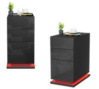 Table de chevet LED - Petite commode avec 3 tiroirs - RGB, 16 couleurs, avec télécommande - Barre de prises électriques - 53x30x62 cm - Noir
