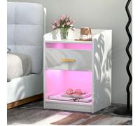 Table de Chevet LED - PIPIPOXER - Blanc - 1 tiroir - 35x40x58 cm