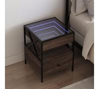 Table de chevet LED RGB 40 x 40 x 51 cm, table de chevet avec effet Infinity, chêne marron, cadre en métal et rétroéclairage LED, idéal pour chambre à coucher