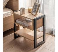 Table de chevet Loftline avec tablette, pin/noir, 47 x 32 x 49 cm