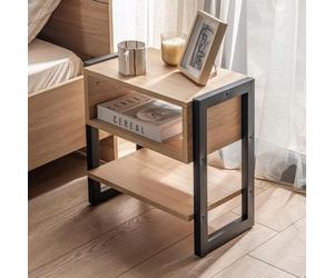 Table de chevet Loftline avec tablette, pin/noir, 47 x 32 x 49 cm