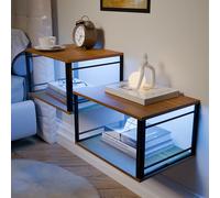Table de Chevet lot de 2 Suspendue avec LED RGB, Table de Nuit Suspendue avec étagères Ouvertes à 2 Niveaux,Design Gain de Place,Convient aux Chambres,Salons et Cuisines (Marron,40x30x22 cm)