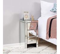 Table de Chevet Miroir en Verre Meuble de Rangement, 3 Tiroirs sur Salon, Chambre, Bureau, 30 x 30 x 60 cm