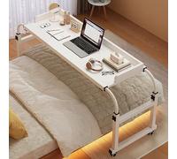 Table de chevet mobile à roulettes avec bureau de lit, poste de travail informatique réglable en hauteur, plateau repas roulant, compatible avec les cadres de lit simples, doubles, queen et king size