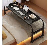 Table de chevet mobile à roulettes avec bureau de lit, poste de travail informatique réglable en hauteur, plateau repas roulant, compatible avec les cadres de lit simples, doubles, queen et king size