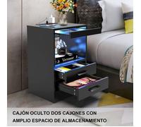 Table de chevet moderne avec prises et port USB - 2 tiroirs - 40x35x60 cm - Aspect bois noir