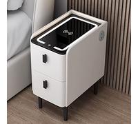Table de chevet moderne blanche avec lumière LED Der et port de charge - Design fin Solut pour chambre à coucher, salon ou bureau