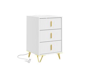 Table de chevet moderne - SOBUY - Blanc - 3 tiroirs spacieux - Module d'alimentation intégré - 2 prises électriques
