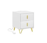 Table de chevet moderne - SOBUY - Blanc mat - 2 tiroirs spacieux - Prises électriques et ports USB intégrés