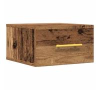 Table de Chevet Murale 35 x 35 x 20 cm Bois d'Ingénierie Style Rustique | Tiroir en bois d'ingénierie, poignées dorées, bois vieilli, finition lisse, rangement de nuit, fixation murale, chambre