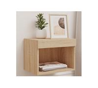 vidaXL Table de Chevet Murale avec Lumières LED, Armoire de Lit Suspendue, Table de Nuit, Armoire de Nuit Chambre, Moderne, Chêne Sonoma