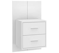 Table de chevet murale blanche brillante en bois multicouche 48,5 x 32,5 x | Design suspendu, tiroirs de rangement, bois multicouche facile à nettoyer, capacité de 50 kg, assemblage requis