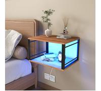 Table de Chevet Murale Flottante 2 Niveaux avec Lampe LED 40cm - Design Bois et Métal pour Chambre - 40x30x20 cm - Marron
