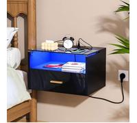 Table de Chevet murale Noir - VIVOLILV - avec Prise et LED -