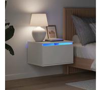 vidaXL Tables de Chevet Murales avec Lumières LED 2 pcs, Armoires de Nuit, Tables de Nuit Chambre, Moderne, Blanc Bois 836827