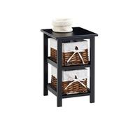 Idimex Table de chevet Nokomis – bois, 2 paniers osier, insert tissu blanc, lasuré noir
