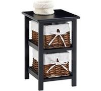 Idimex Table de chevet Nokomis – bois, 2 paniers osier, insert tissu blanc, lasuré noir