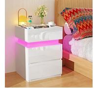 Table de Chevet - PIPIPOXER - 3 Tiroirs - RGB LED Multicolore Réglable - Table de Chevet Blanc - 40x35x56cm