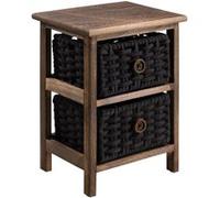 Table de chevet PLUTO petite commode de nuit en bois de paulownia brun foncé, avec 2 paniers en coton tressé noir Brun foncé, Noir G