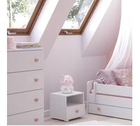 Table de chevet pour la chambre Emi blanc, poignées roses