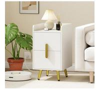 Table de Chevet - RELAX4LIFE - Station de Charge - USB et Type C - Pieds en Métal Surélevés - Table d'Appoint 2 Tiroirs - Blanc