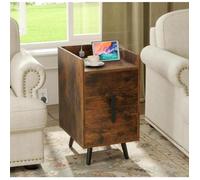 Table de Chevet - RELAX4LIFE - Station de Charge - USB et Type C - Pieds en Métal Surélevés - Table d'Appoint 2 Tiroirs - Marron