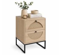 Table de Chevet Relaxdays, Aspect rotin, 2 tiroirs, H x L x P : 55 x 40 x 40 cm, MDF et métal, Naturel/Noir