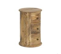 Table de chevet ronde en bois de manguier à 3 tiroirs Maëva