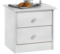 IDIMEX Table de Chevet Rondo avec 2 tiroirs, Table de Nuit en pin Massif, Chevet en Bois lasuré Blanc