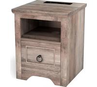 Table de chevet rustique avec station de recharge, bande lumineuse LED à intensité variable, 1 tiroir et port USB Type-C, pour chambre à coucher (prise UE)