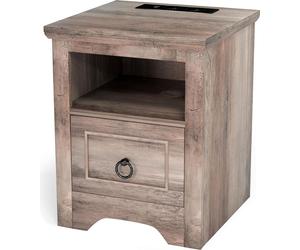 Table de chevet rustique avec station de recharge, bande lumineuse LED à intensité variable, 1 tiroir et port USB Type-C, pour chambre à coucher (prise UE)