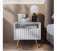 Table de chevet - SELSEY - Bello - 1 tiroir spacieux - lamelles blanches - style scandinave moderne