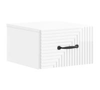 Table de chevet suspendue blanche haute brillance avec USB, armoire de chevet en matériau bois tiroir et étagère, design moderne pour chambre à coucher, 34,5 x 33 x 20 cm