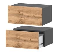 Table de Chevet Suspendue Lot De 2 - 45 CM 1 Tiroir - Mirabilesse - Table De Nuit - Meuble de Rangement - Gris Chêne Wotan 45x32x19
