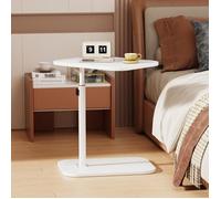 Table de Chevet, Table d'Appoint, Hauteur Réglable, Petit Meuble de Salon, Table Basse pour Chambre et Salon, Blanc