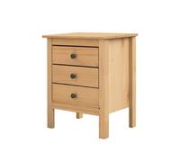 Table de chevet Table de nuit à 3 tiroirs en bois massif Coloris Chêne miel - Longueur 48 x Hauteur 60 x Profondeur 36 cm