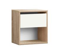Table de chevet Table de nuit avec 1 tiroir sans poignée et étagère ouverte coloris Cambrian/blanc - Longueur 40 x Hauteur 42 x Profondeur 28 cm
