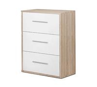 Table de chevet table de nuit avec 3 tiroirs coloris Blanc/cambrian - Longueur 40 x Hauteur 61 x Profondeur 28 cm