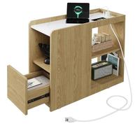 Table de chevet-Table de nuit avec station de charge- table d'appoint étroite avec tiroir-2 prises électriques, ports USB et USB-C