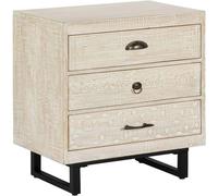 Table de chevet Table de nuit de 3 tiroirs en bois de manguier sculpté coloris blanc- Longueur 49 x Profondeur 33 x Hauteur 73 cm