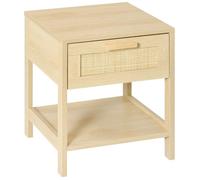 Table de chevet - table de nuit - HOMCOM - avec tiroir et étagère cannage en rotin mobilier - bois - 40x40x48cm - naturel